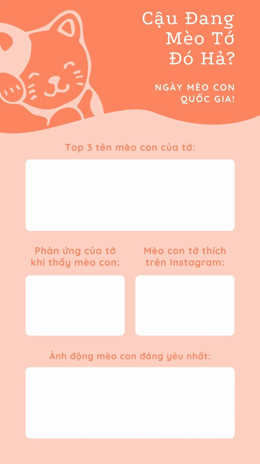 Khung hình màu hồng dễ thương kỷ niệm ngày quốc gia dành cho mèo con