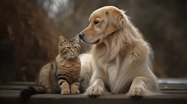 Chó và mèo chào hỏi nhau thân thiện